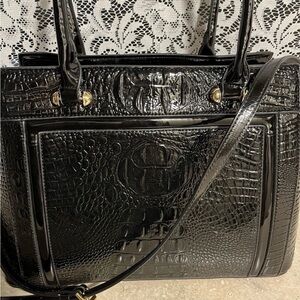 Large Black Elegant Faux Leather & Embossed Alligator Pattern Women's Handbag